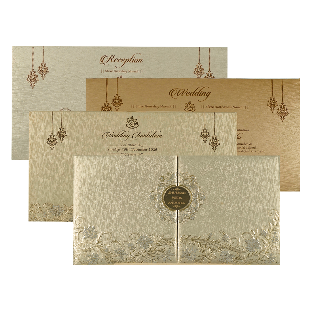 Grey Gold Door Style Padded Wedding Card-KRB09321