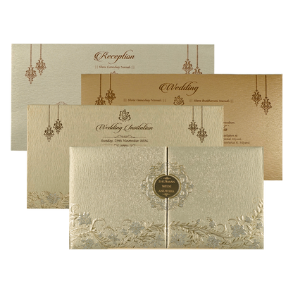 Grey Gold Door Style Padded Wedding Card-KRB09321