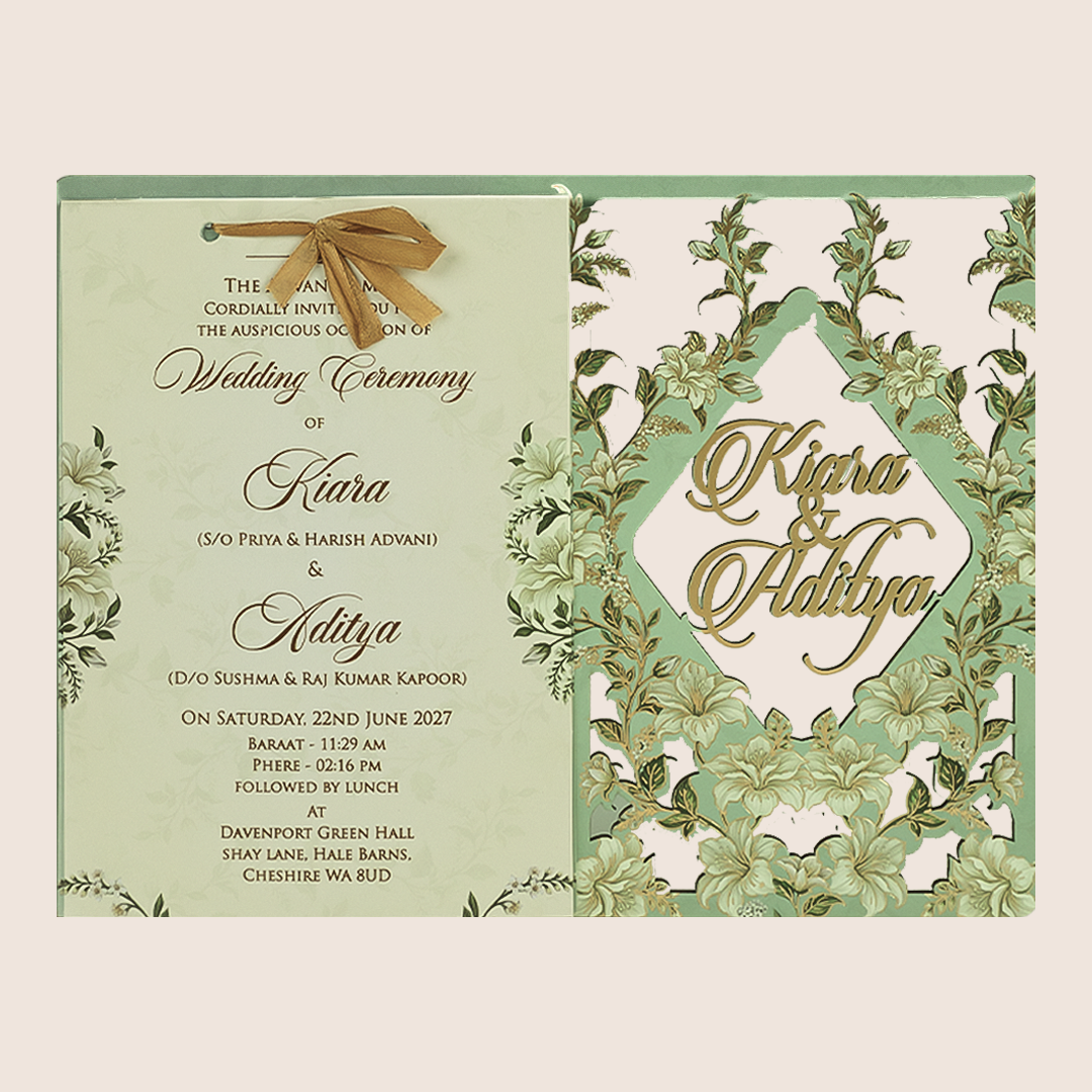 Mint Green Floral MDF Laser Cut Invitation Card - KFR17080