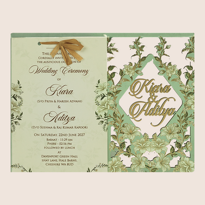 Mint Green Floral MDF Laser Cut Invitation Card - KFR17080