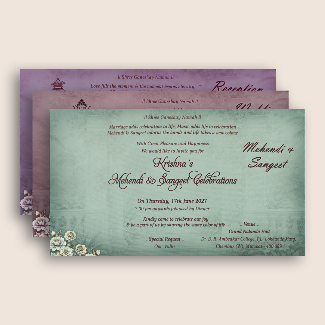 Warm Pink Floral Padded Invitation card - KJTS1922