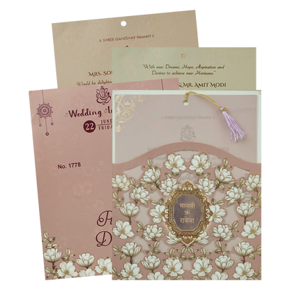 Pink Floral Laser Cut Wedding Card-KJTS1778