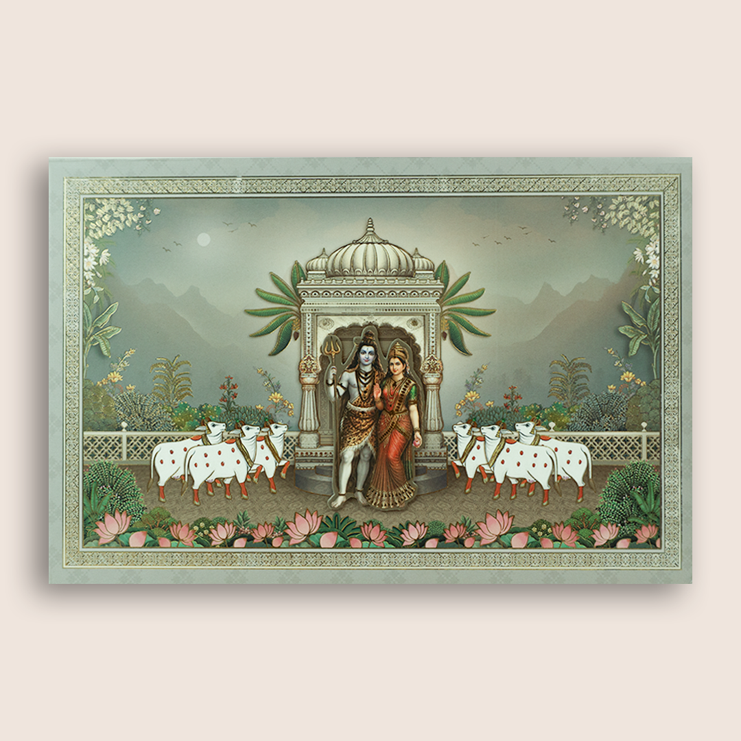 Grey Lord Shiva Parvathi Padded Invitation - KSH18010