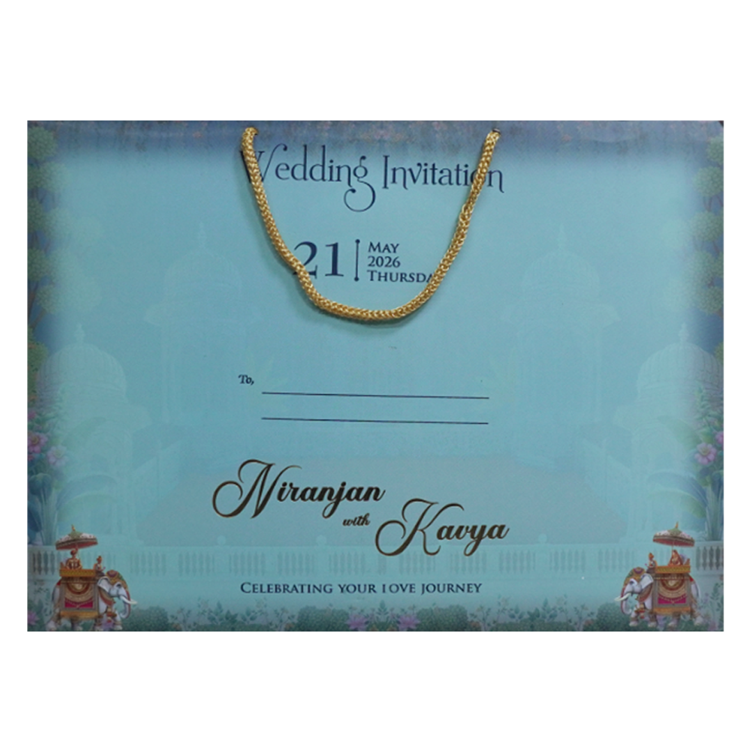 Blue Elephant Procession Padded Wedding Card - KSH72570