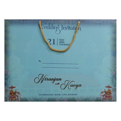 Blue Elephant Procession Padded Wedding Card - KSH72570