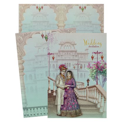 Pastel Traditional Bride Groom Invitation Card-KNPP684B