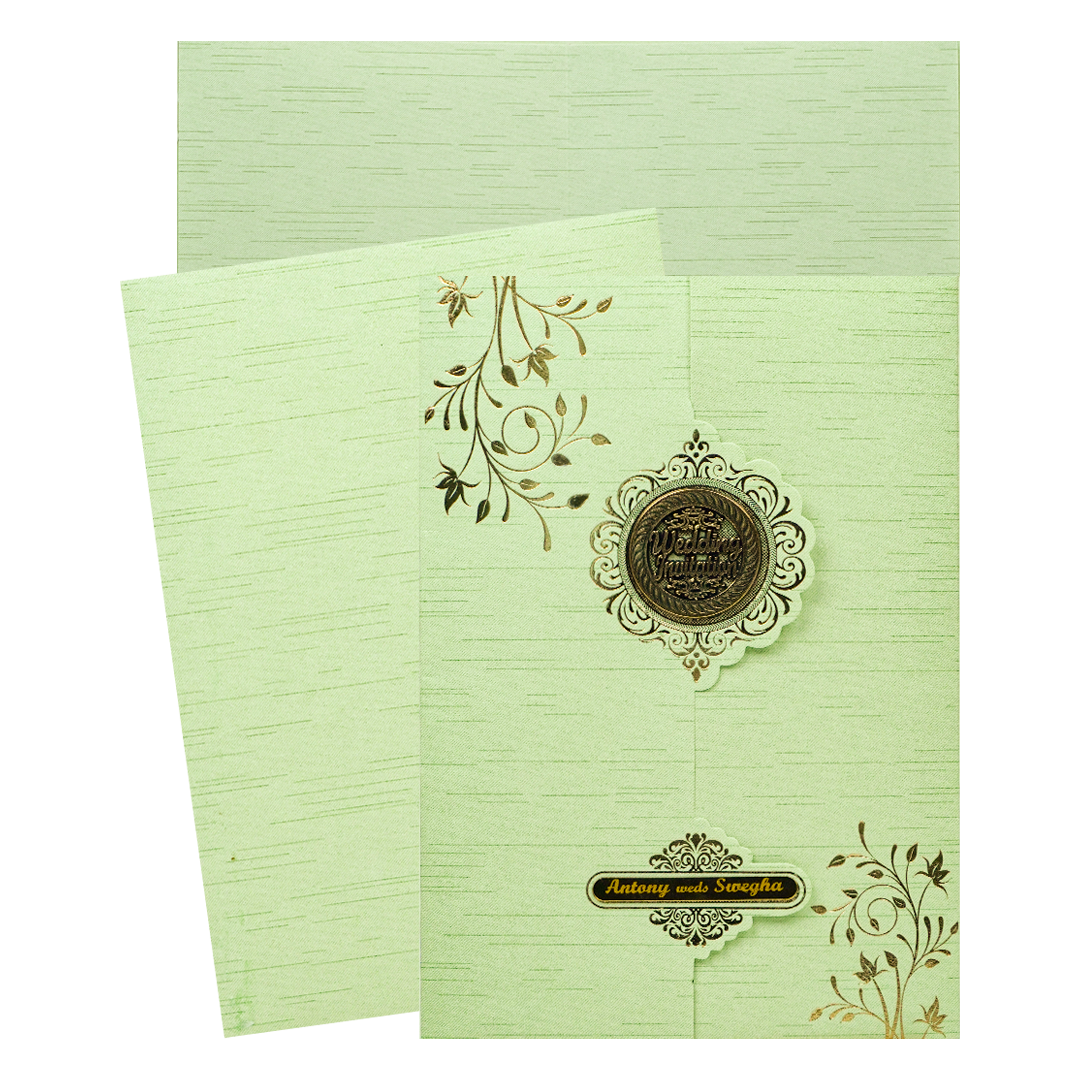 Green Gold Foiled Floral Wedding Card-KNT2701GN