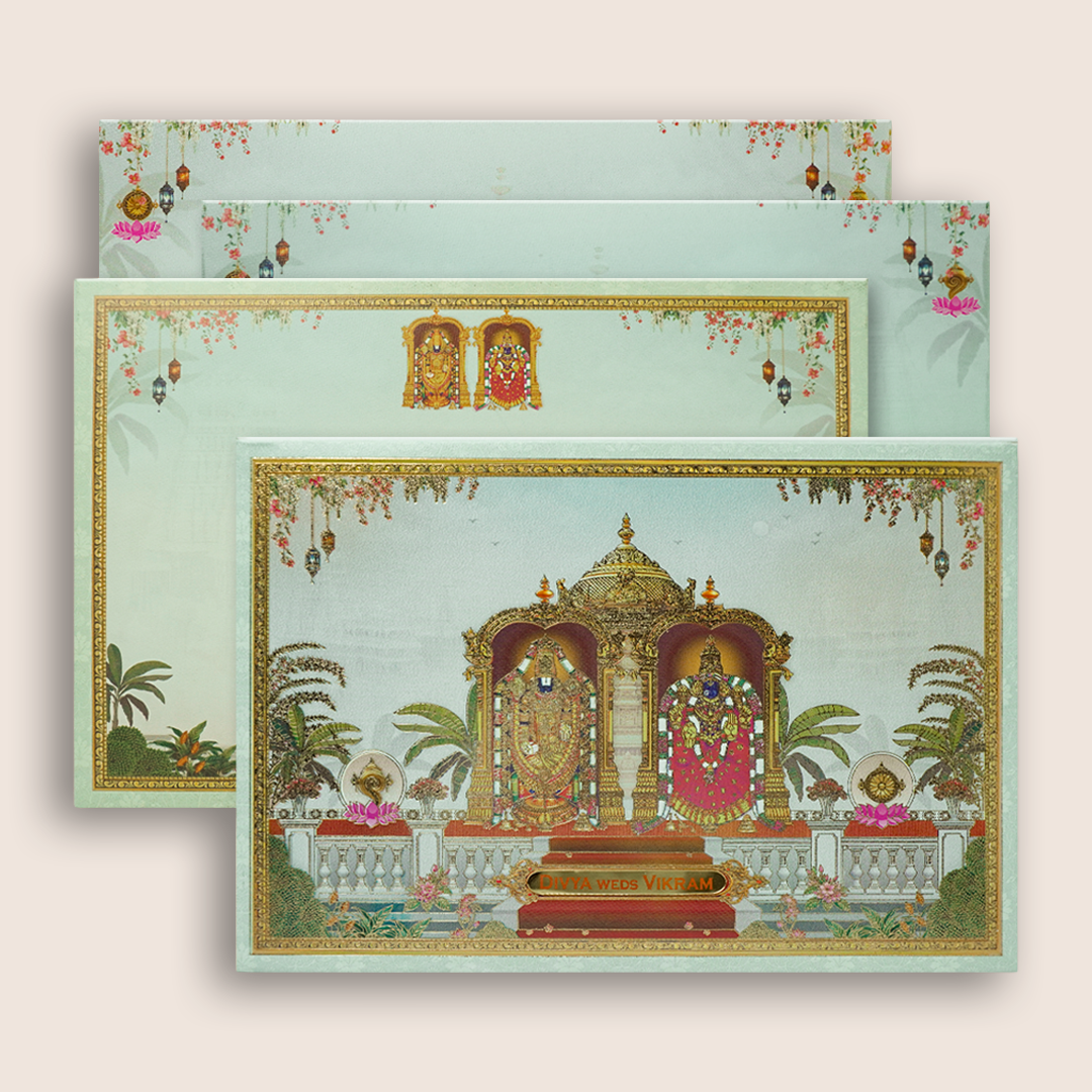Green Padded Floral God Wedding Card-KNAK4703