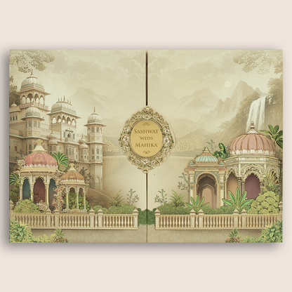 Beige Palace Door Style Padded Invitation Card - KRE28780