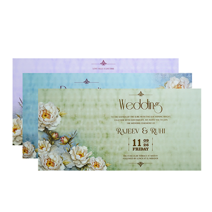 Blue Floral Embossed Luxury Wedding Invitation-KPR24730