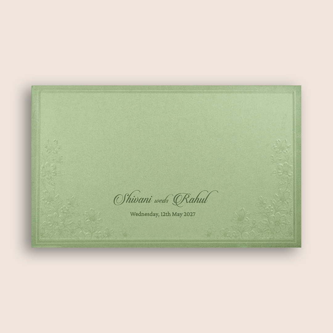 Pista Green Embossed Floral Wedding Card - KPR07580
