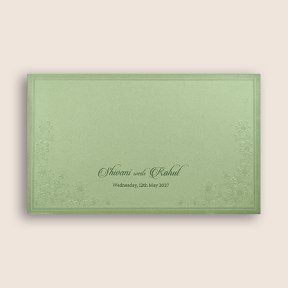 Pista Green Embossed Floral Wedding Card - KPR07580