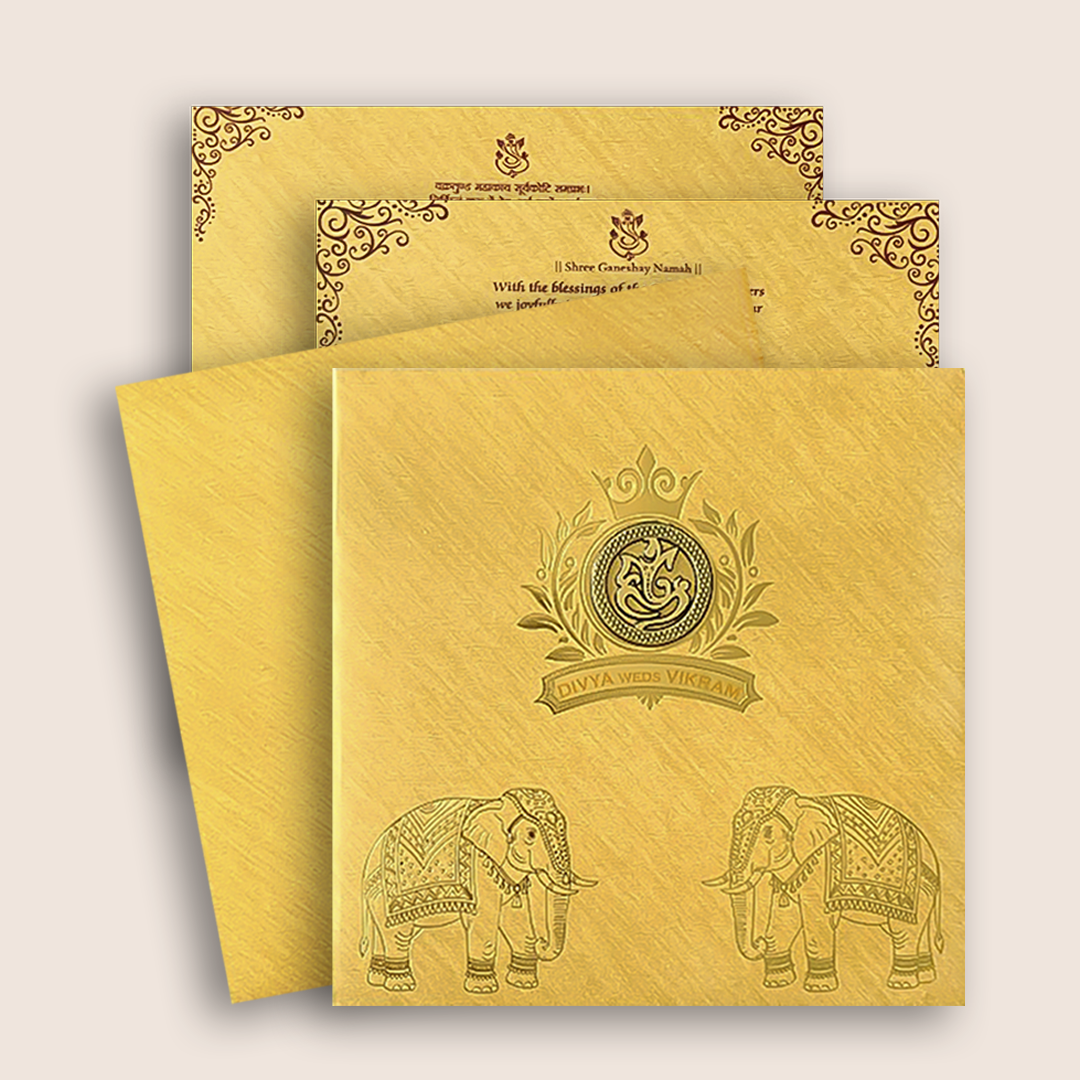 Gold Padded Elephant Wedding Card - KNPO5525G