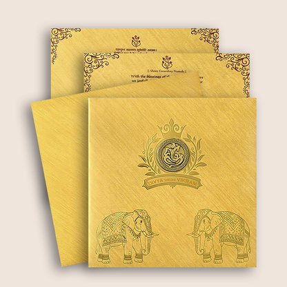 Gold Padded Elephant Wedding Card - KNPO5525G
