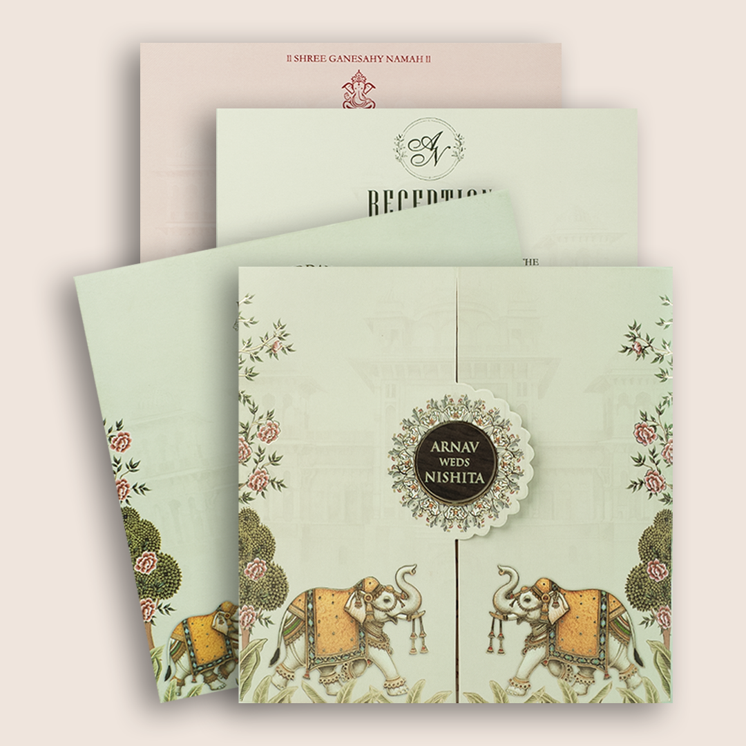 Beige Elephant Door Style Marriage Card - KVN08100