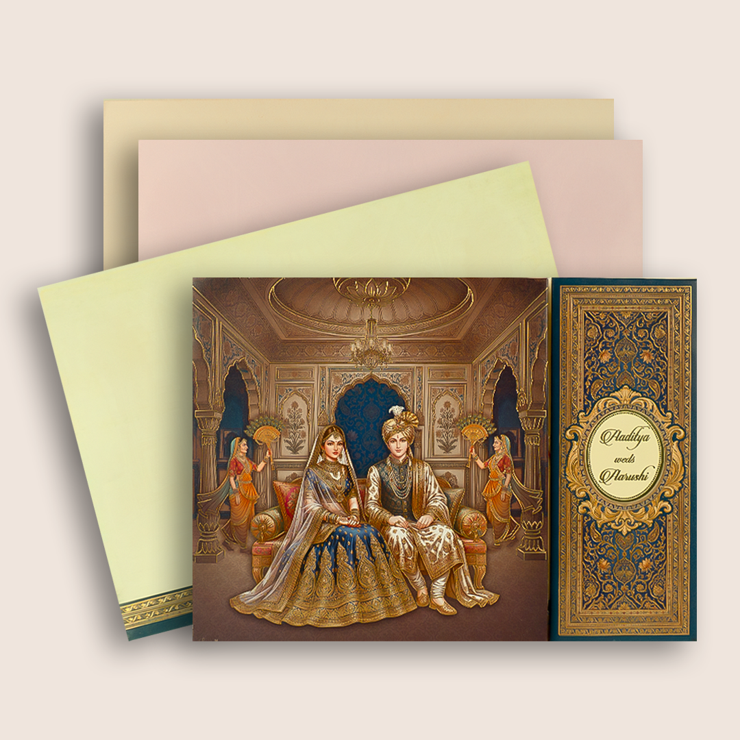 Brown Bride Groom Door Style Wedding card - KAA05360