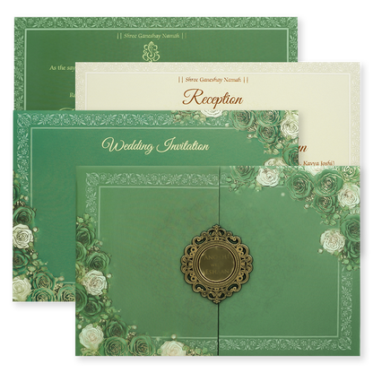 Green Floral Padded Wedding Card-KJTS3672