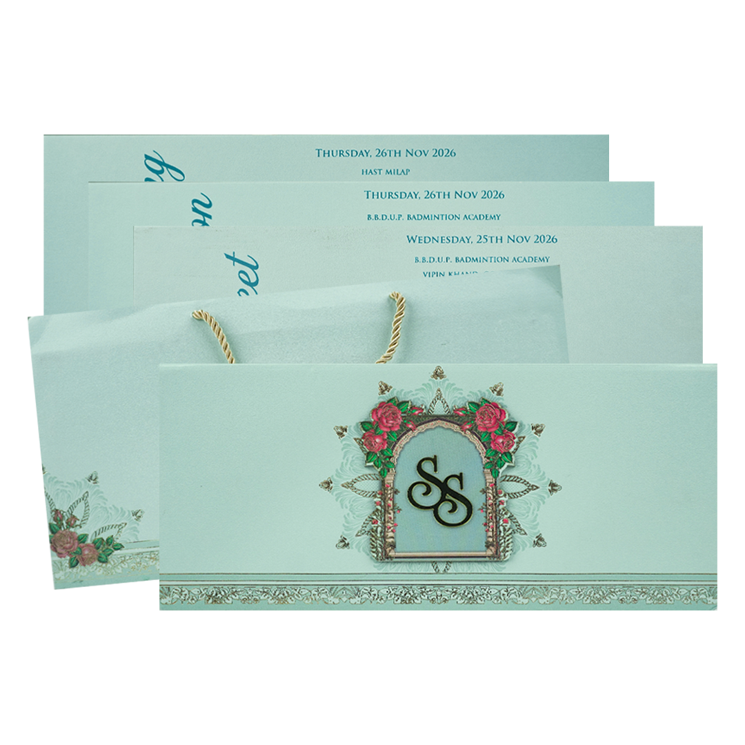Pastel Blue Floral Arch Wedding Card-KPR24860