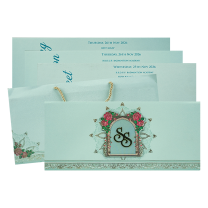 Pastel Blue Floral Arch Wedding Card-KPR24860