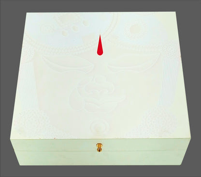 White Ultra Premium Krishna Themed Wedding Card-KNKUP036