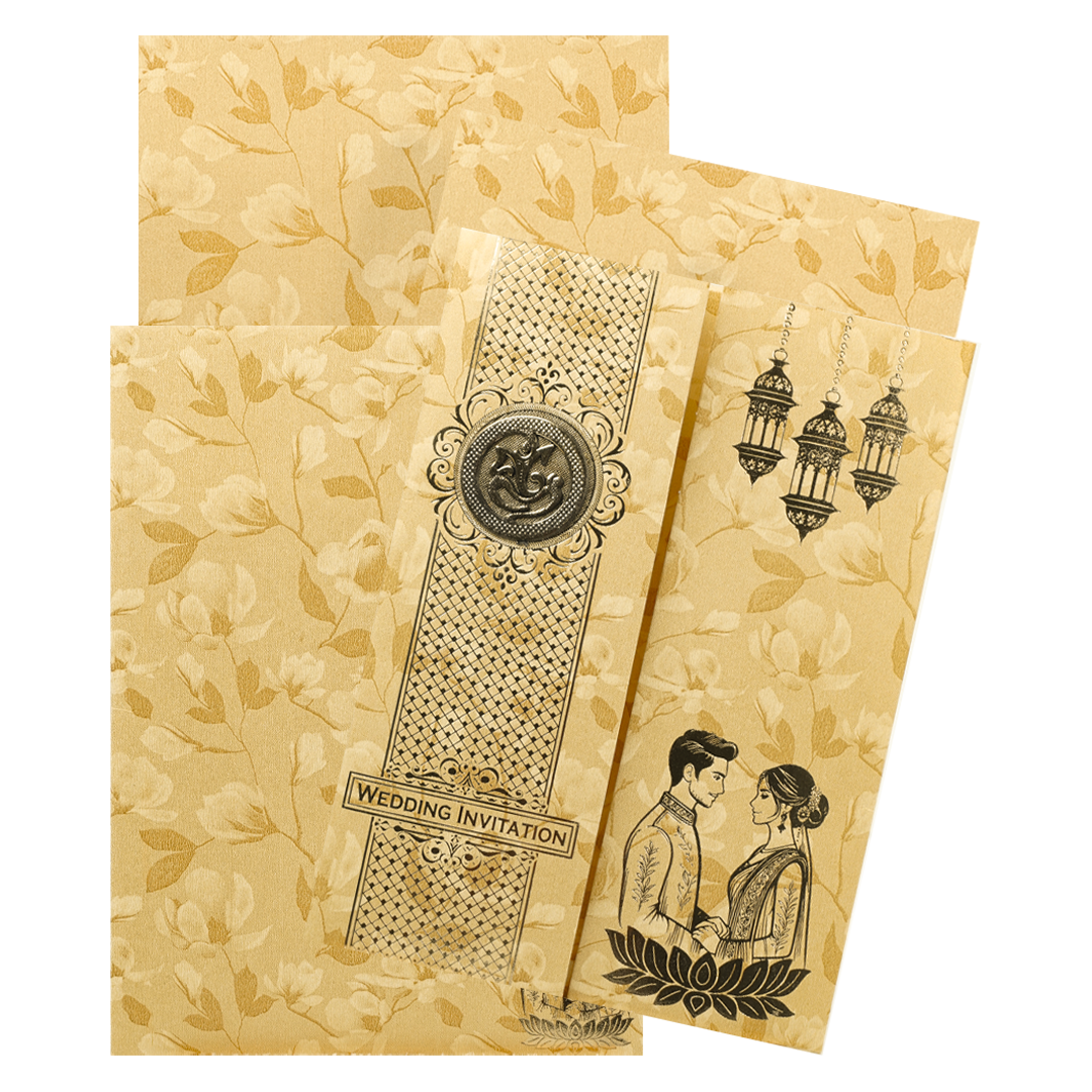 Gold Leaf Lamps Couple Wedding Card-KNKC46GF