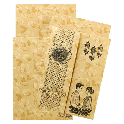 Gold Leaf Lamps Couple Wedding Card-KNKC46GF