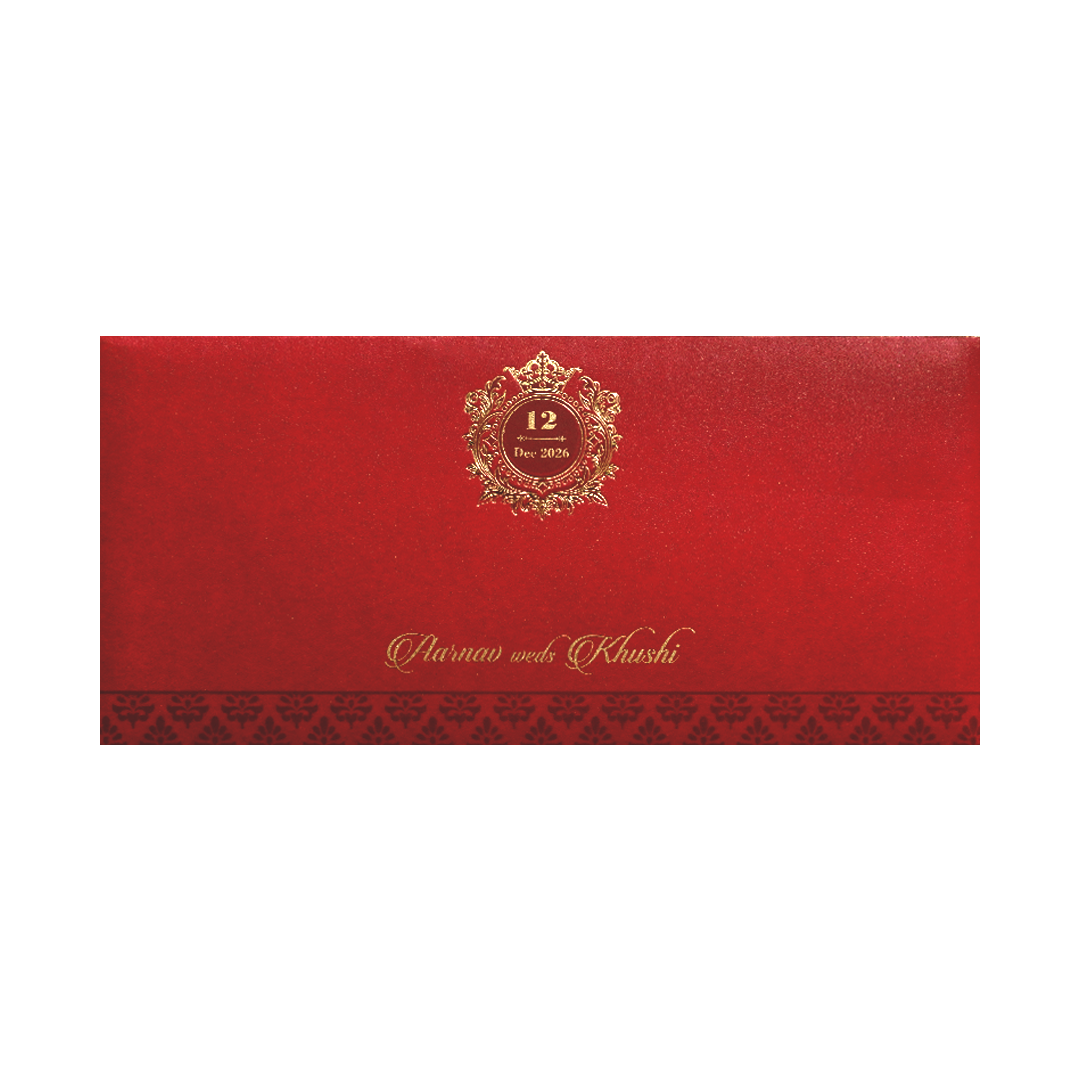 Red Gold Foil Embossed Classic Wedding Invitation Card-KPR06250
