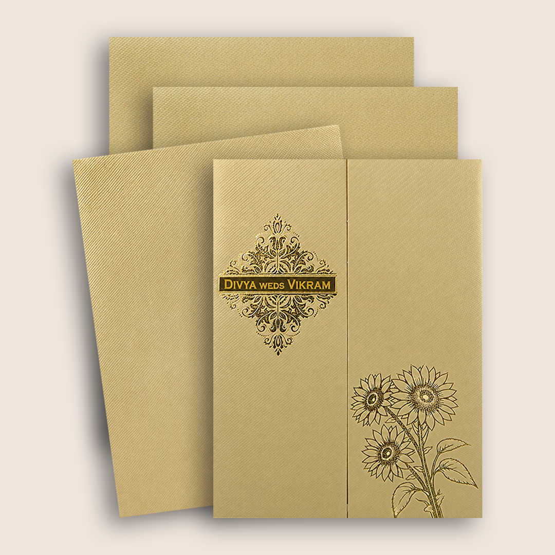 Ivory Floral Door Style Wedding Card - KNKTG048