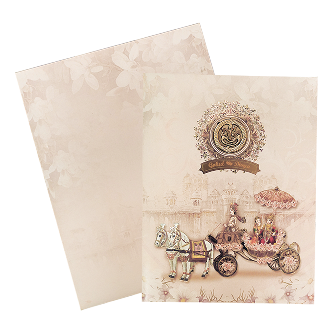 Pink Royal Horse Carriage Wedding Card-KNKJ1150