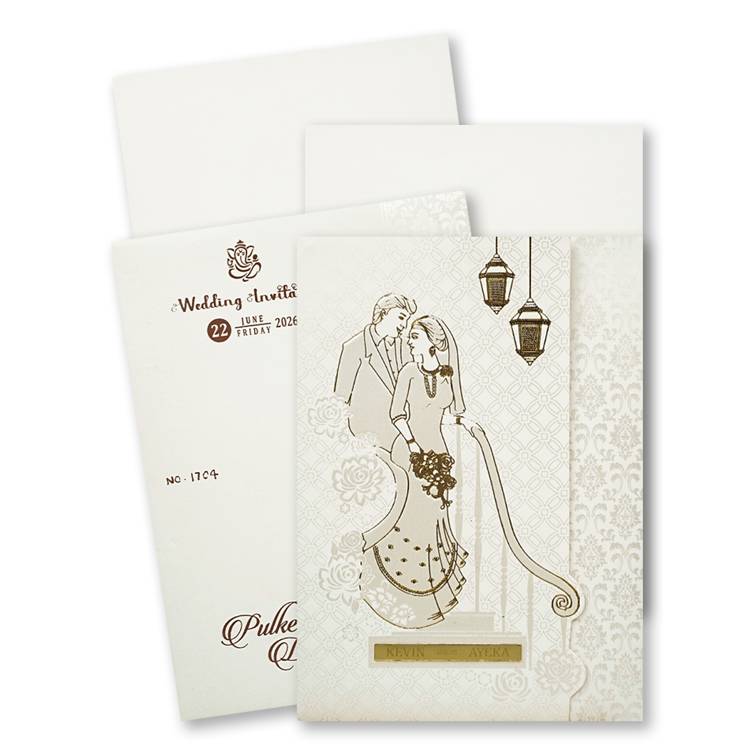 White Gold Couple Wedding Card-KJTS1704
