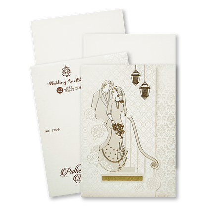 White Gold Couple Wedding Card-KJTS1704