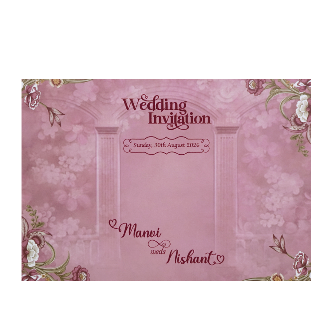 Pink Floral Doorp Padded Wedding Card - KVN07360