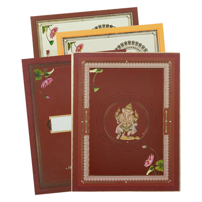 Maroon Ganesha Motif Padded Wedding Card-KBM05240