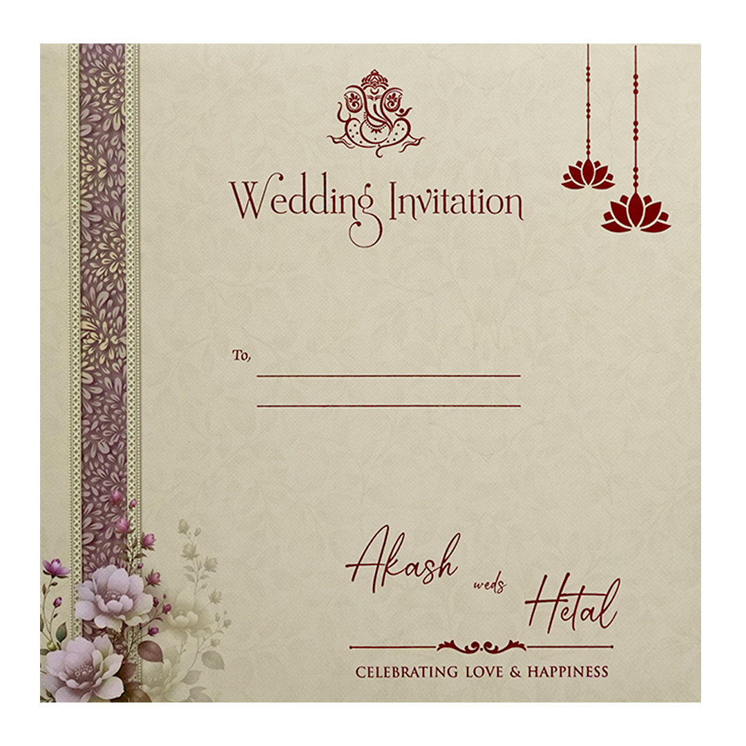 Cream Floral Bouquet Padded Wedding Card - KSH72610