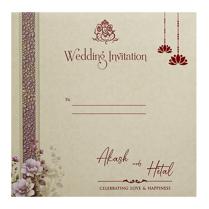 Cream Floral Bouquet Padded Wedding Card - KSH72610