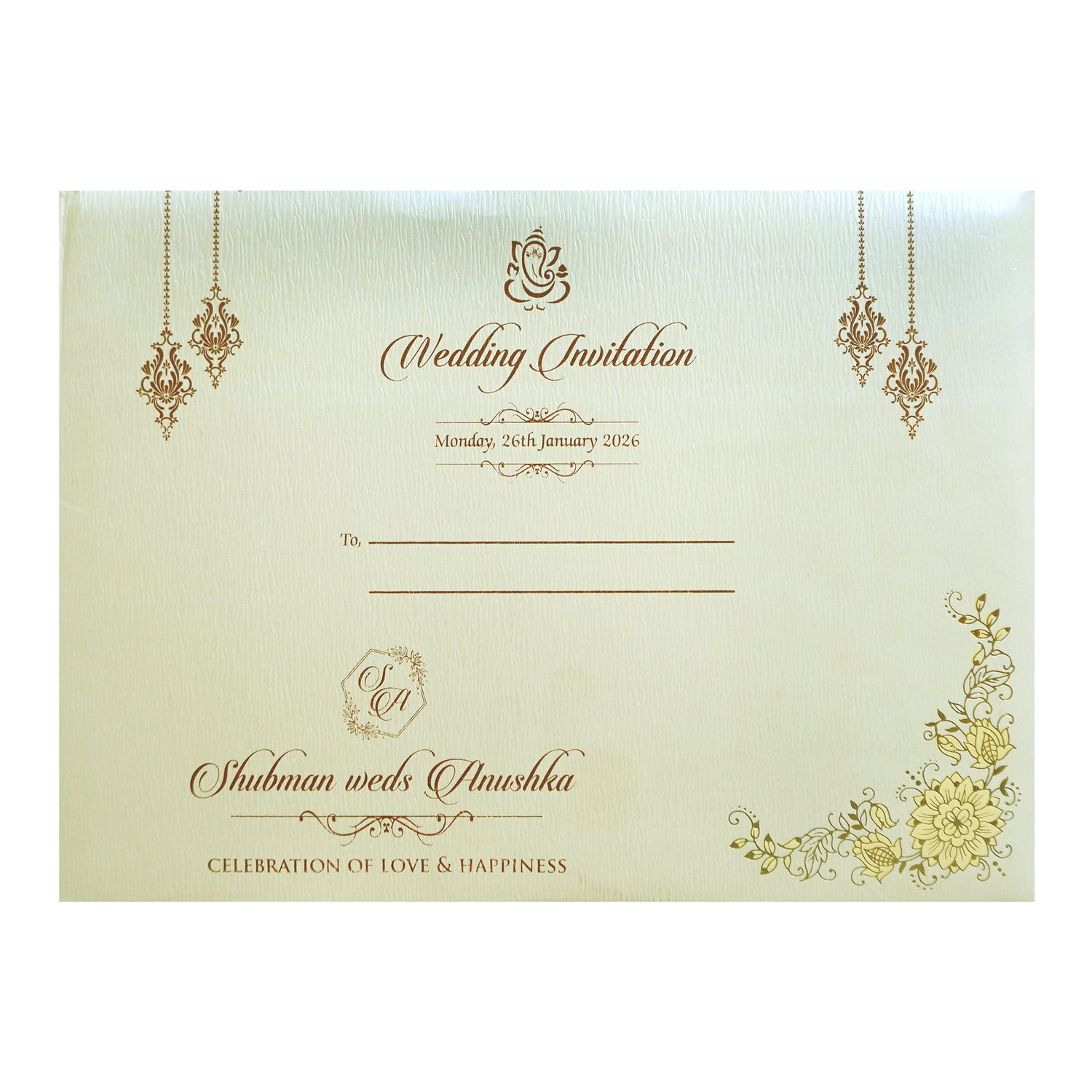 Cream Floral Frame Padded Wedding Card-KRB09671