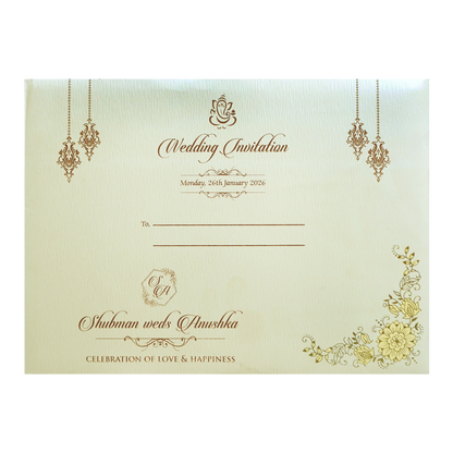 Cream Floral Frame Padded Wedding Card-KRB09671