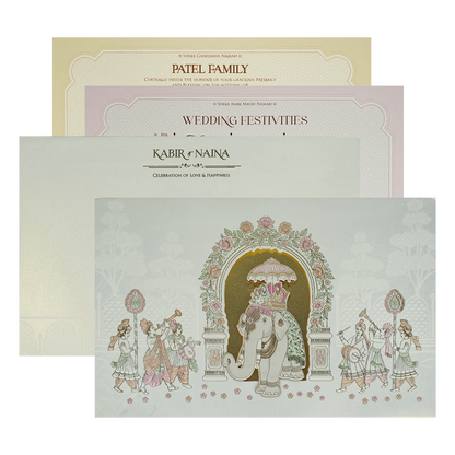 White Gold Floral Barat Padded Wedding Card-KRE28080