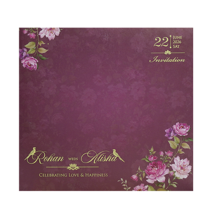 Royal Purple Laser Cut Floral Arch Wedding Card - KFR16190