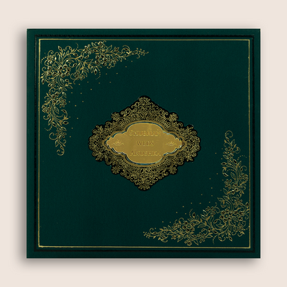 Teal Blue Embossed Floral Padded Marriage Invitation - KRB10430