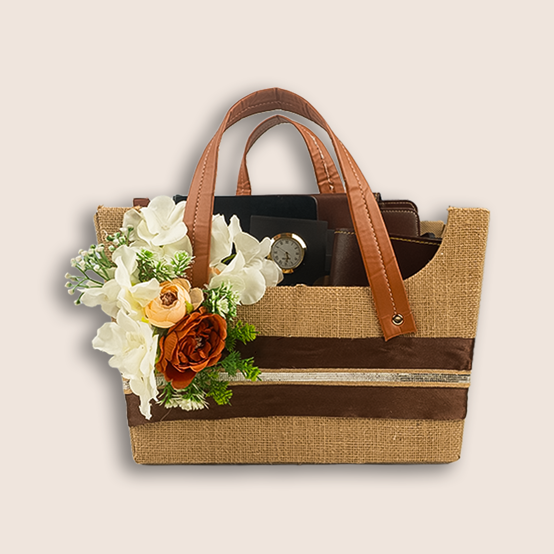 Beige Floral Luxury Gift Hamper Basket - KLGH0160