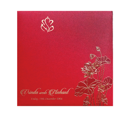 Red Lotus Laser Cut Door Style Wedding Card-KPR06110