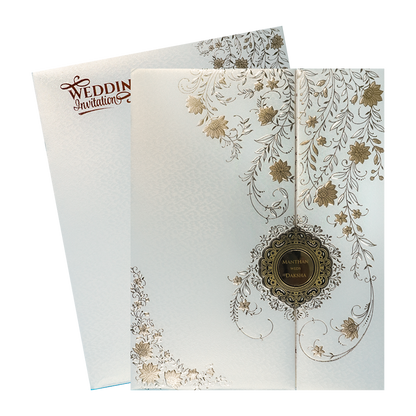 White Gold Floral Padded Wedding Card-KSSC2072