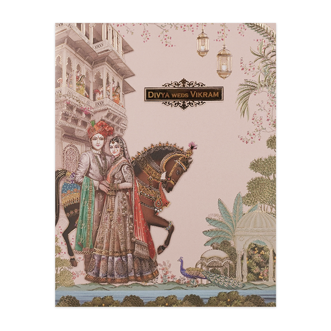Pink Royal Horse Couple Wedding Card-KNKJ1154