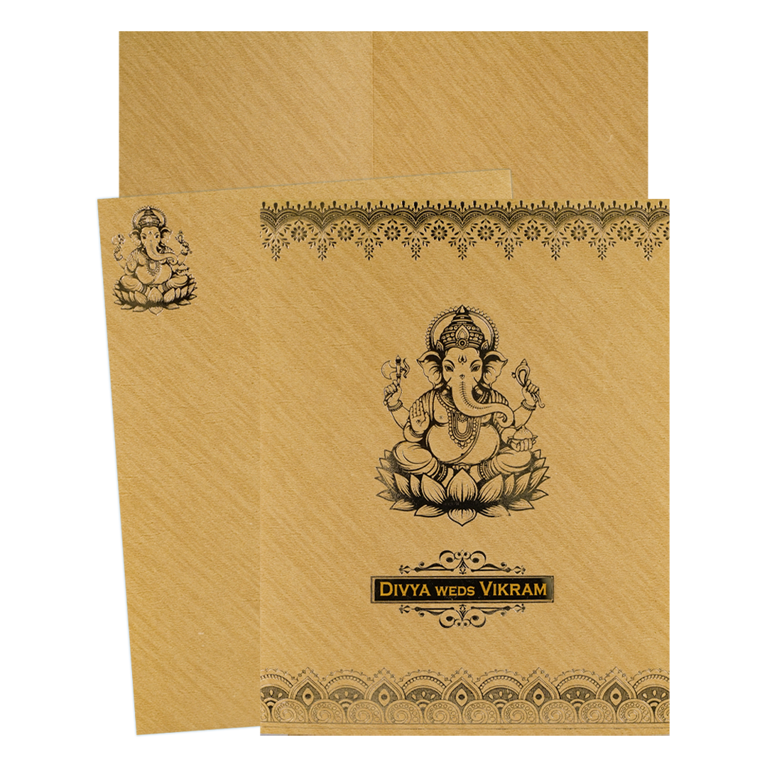 Gold Floral Ganesha Wedding Card-KNCM051G