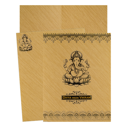 Gold Floral Ganesha Wedding Card-KNCM051G