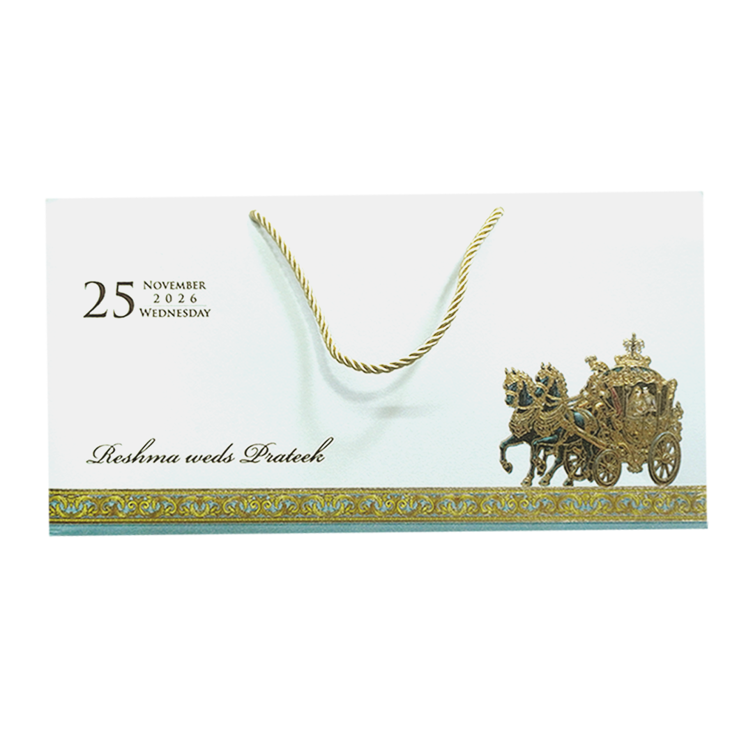 White Royal Carriage Theme Wedding Invitation-KPR24870