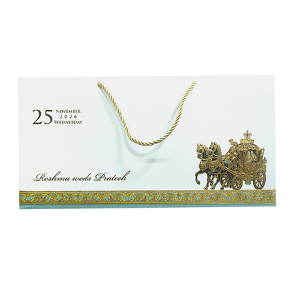 White Royal Carriage Theme Wedding Invitation-KPR24870