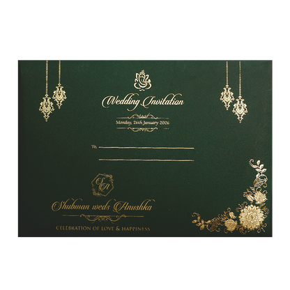 Royal Green Floral Frame Wedding Card-KRB09672