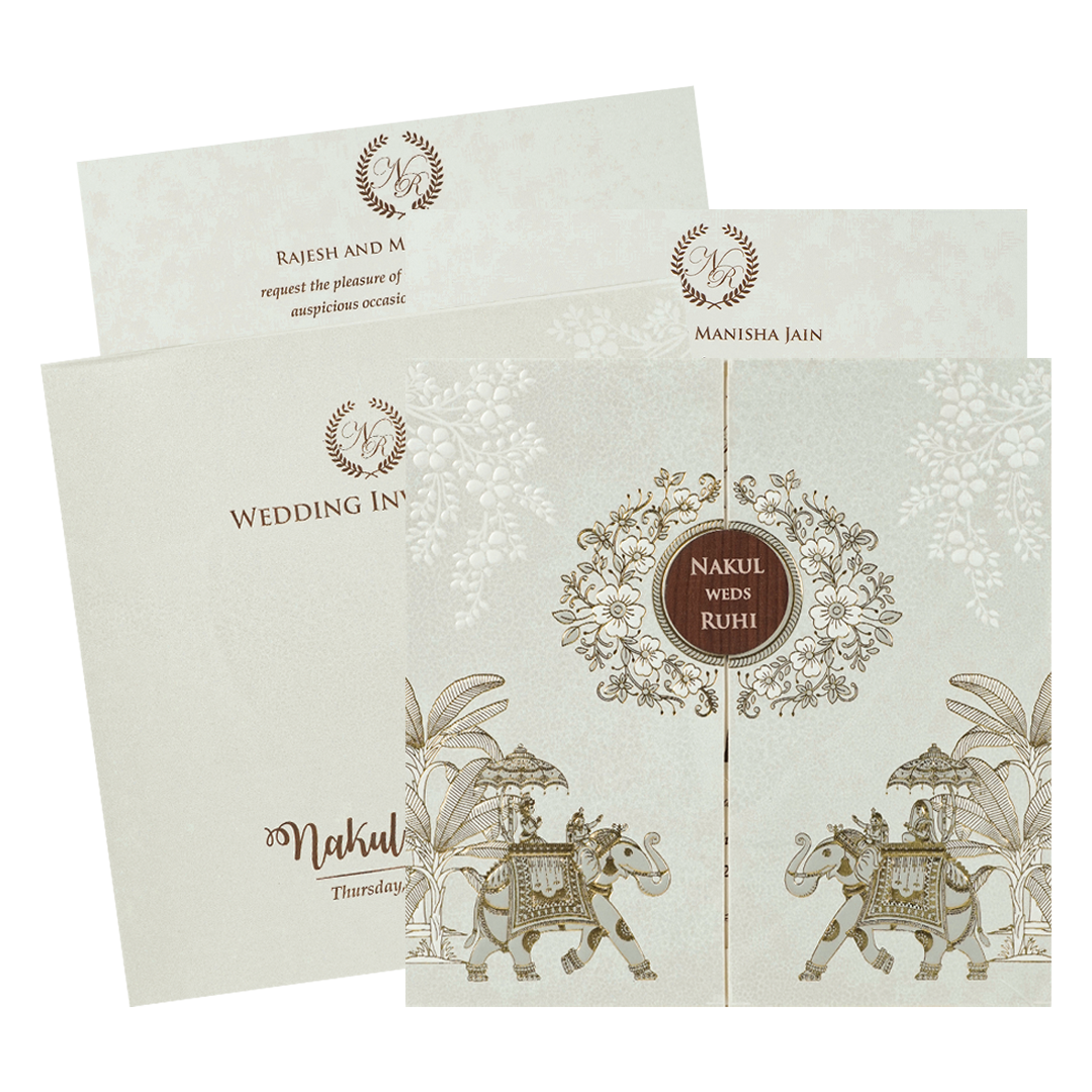 White Elephant Procession Wedding card-KRE28580